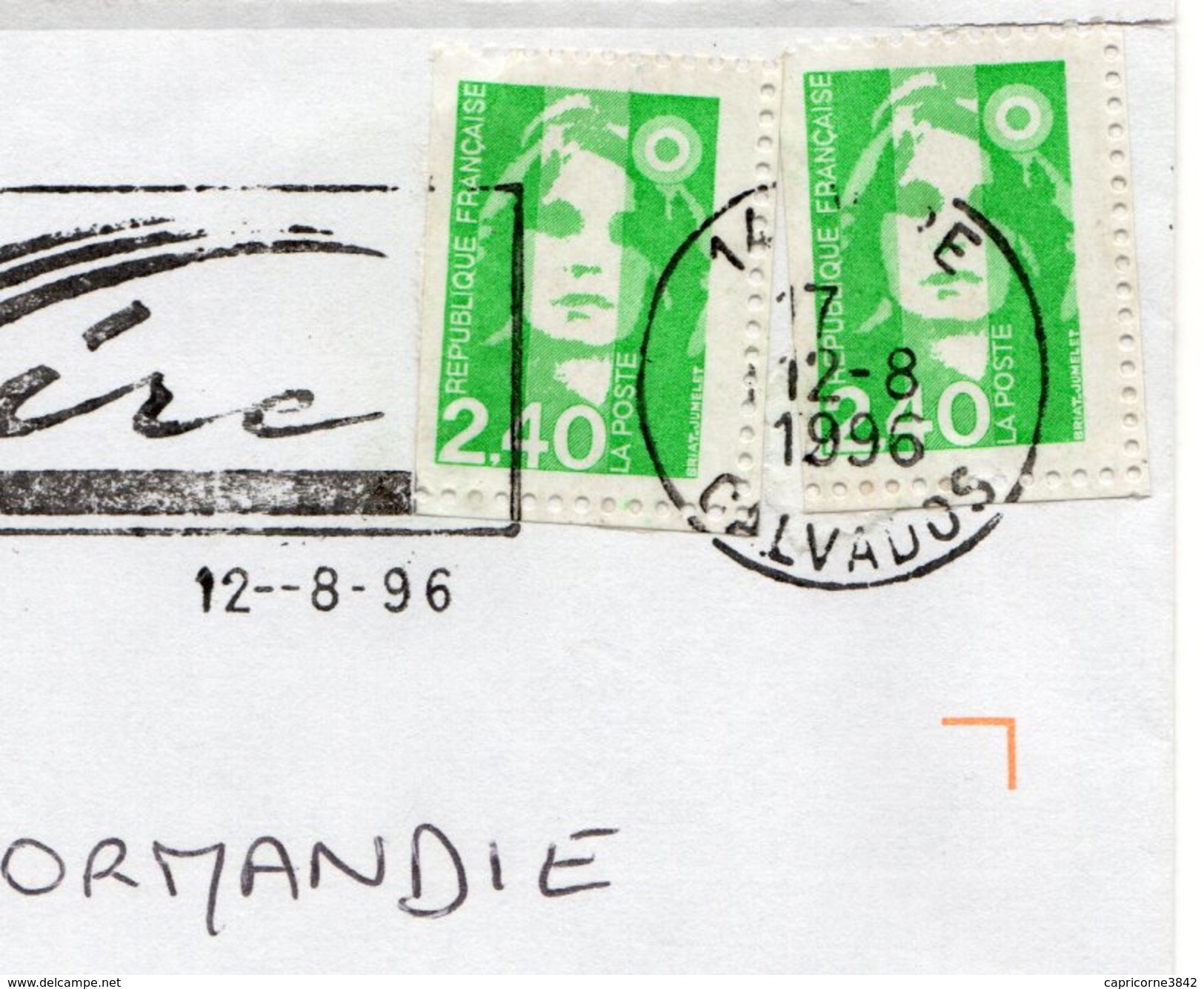 1996 - Lettre De VIRE Pour CAEN - 2 Timbres Marianne Du Bicentenaire 2,40&euro; (n°2823 ?)   VOIR DENTELURE - Cartas & Documentos