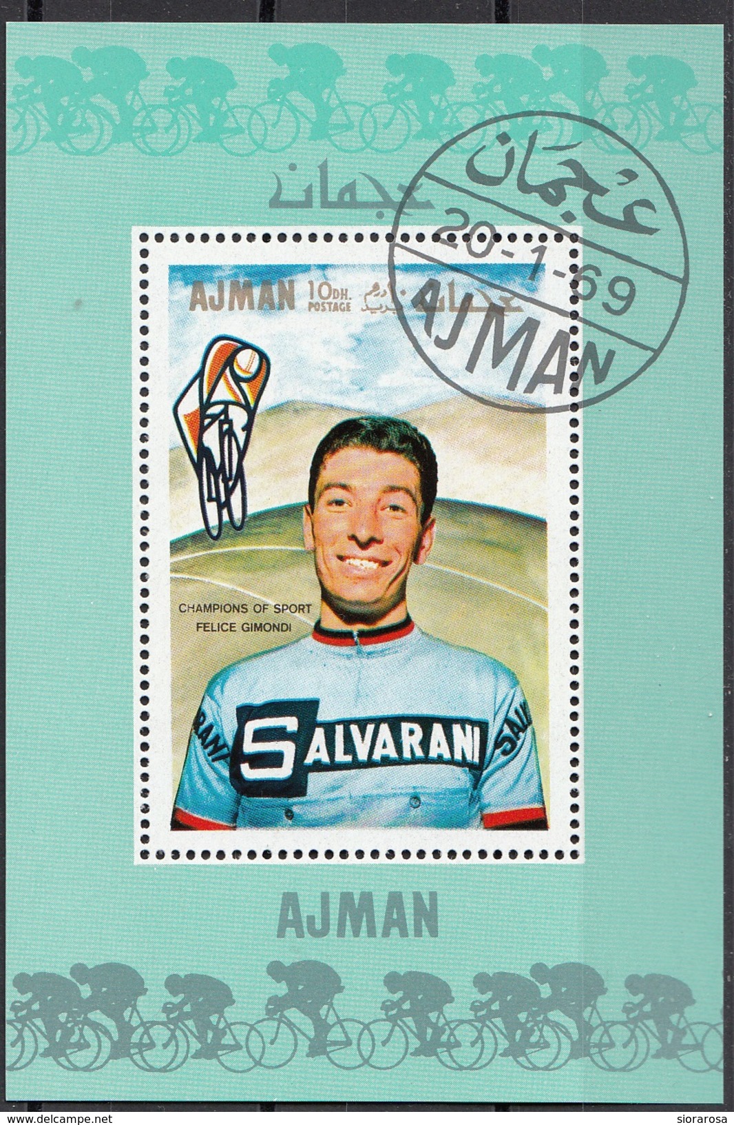 Bf. 81 Ajman 1969 Ciclismo Felice Gimondi Foglietto Perf. Nuovo Preoblit.. - Cyclisme