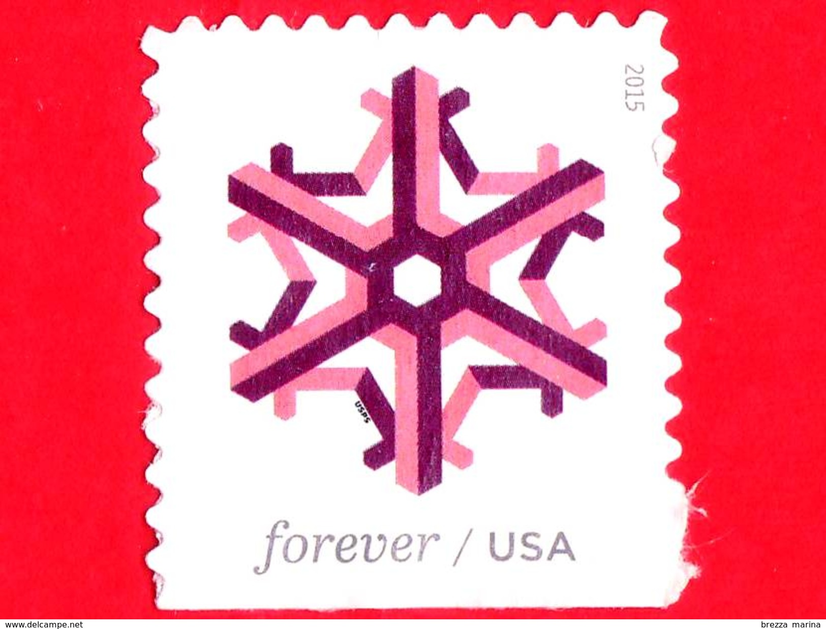 U.S. - USA - STATI UNITI - Usato - 2015 - Fiocchi Di Neve Geometrici - Geometric Snowflakes - Pink - Forever -  49 - Usados