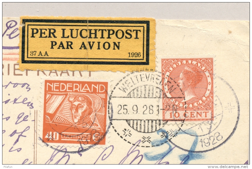 Nederland - Nederlands Indië - 1928 - Briefkaart Met 1e Proefvlucht KLM Van Amsterdam Naar Batavia - Nederlands-Indië