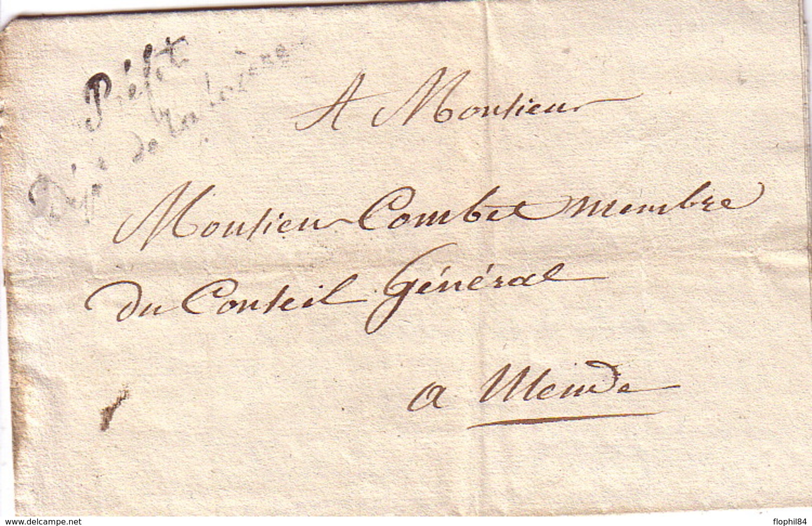 LOZERE - MENDE - CURSIVE PREFET DEPt DE LA LOZERE - ENTETE LE PREFET DU DEPARTEMENT LE 13-10-1824. - 1801-1848: Précurseurs XIX