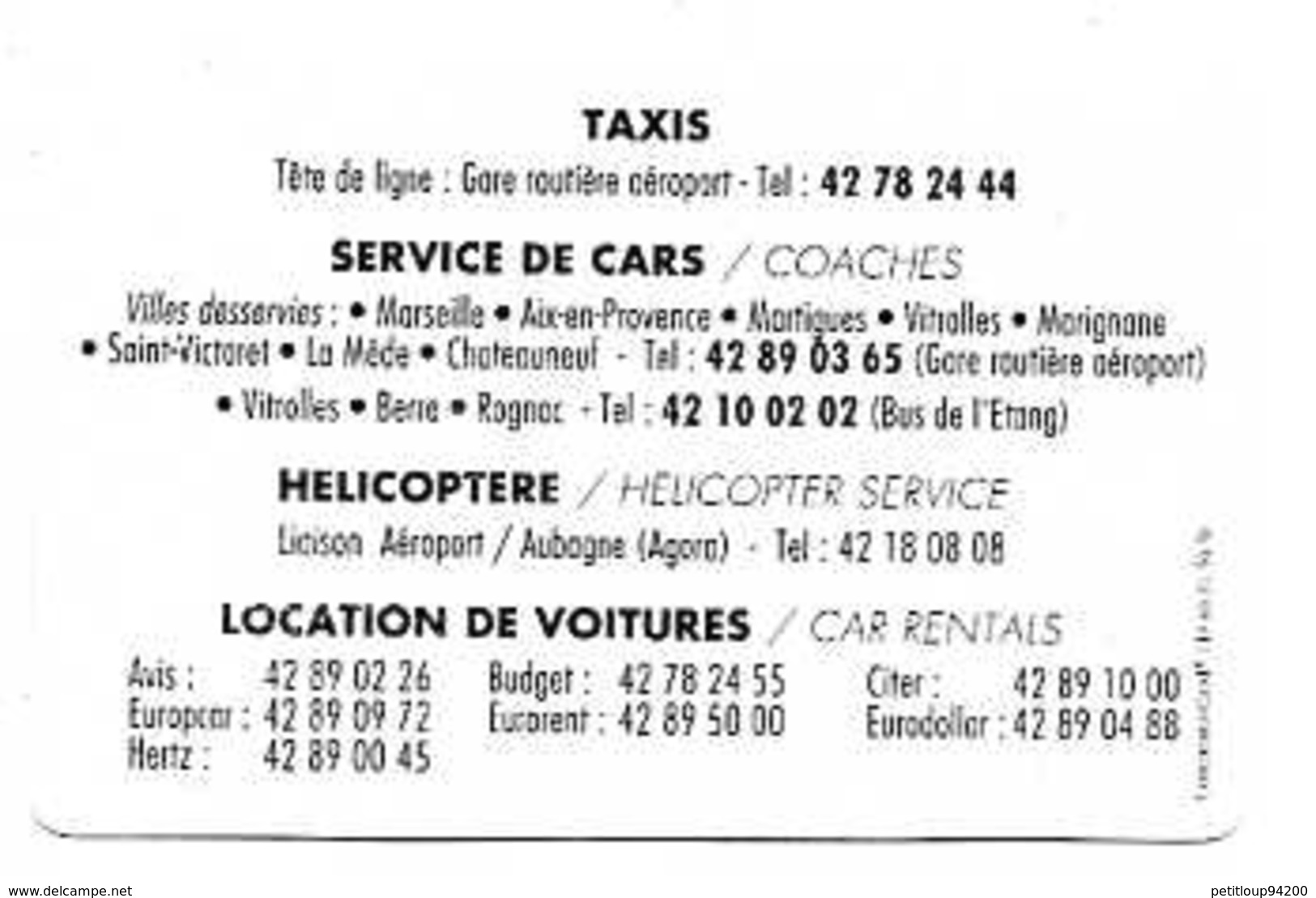 ACCES AEROPORT MARSEILLE PROVENCE  *Taxis  *Service De Cars  *Hélicoptere  *Location De Voitures - Publicités