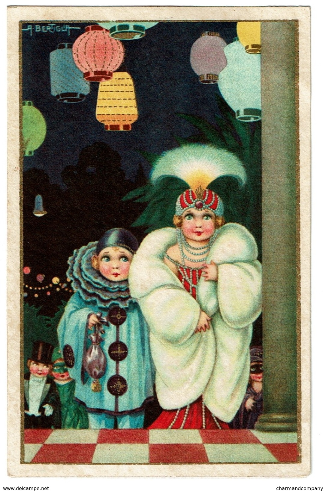 Superbe Carte Signée A. Bertiglia, Enfants, Carnaval, Pierrot, Lanternes .. Elite N° 2571 - 2 Scans - Bertiglia, A.