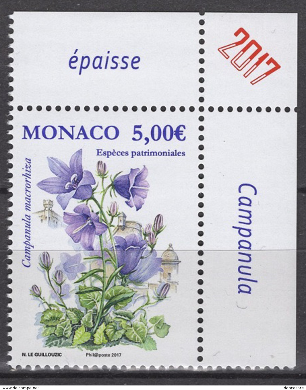 MONACO 2017  -Y.T.N° 3087 (LES ESPÈCES PATRIMONIALES : LA CAMPANULE A RACINE EPAISSE  ) - NEUF ** - Unused Stamps