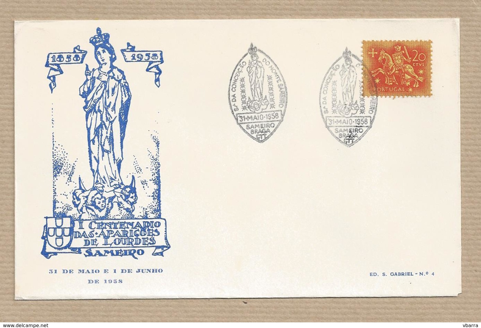 Portugal FDC First Day Cover Sobrescrito 1º Dia Centenary Of The Apparitions Of Lourdes. N S. Sameiro Portugal May 1968 - FDC