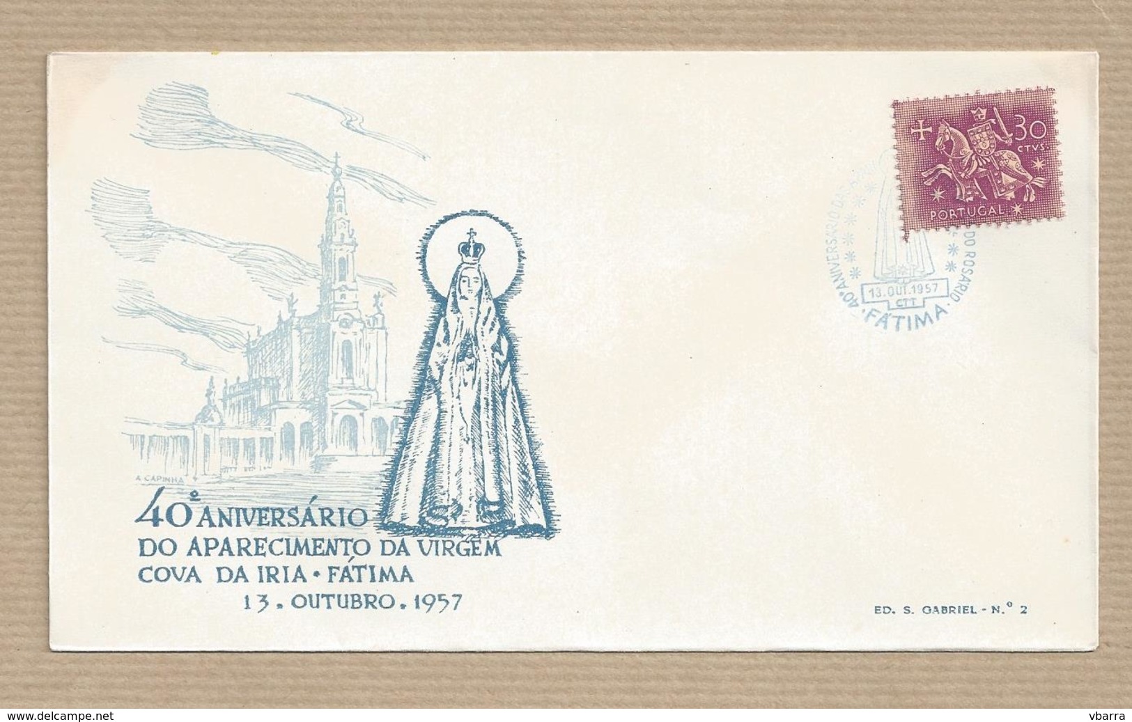 Portugal FDC First Day Cover Sobrescrito 1º Dia 40th Anniversary Appearances Fatima Portugal October 13, 1957 - FDC