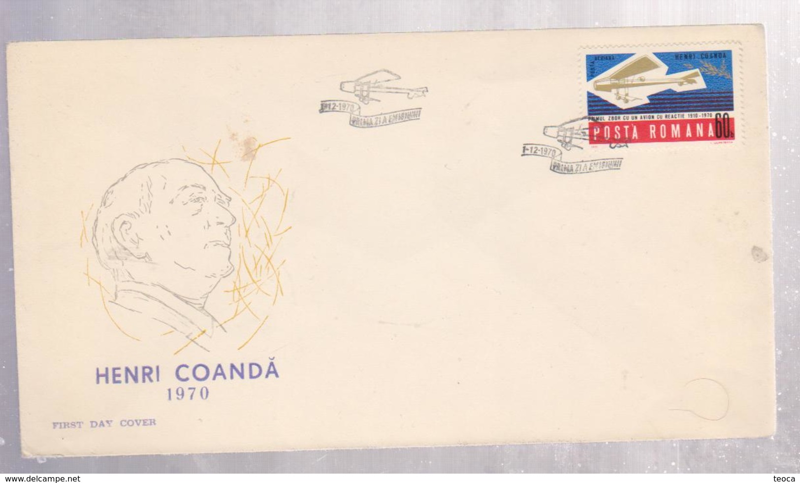 HENRI COANDA COVER FDC ROUMANIE , AIRPLANE, PLANE, FLYING, FDC, 1970, ROMANIA - FDC