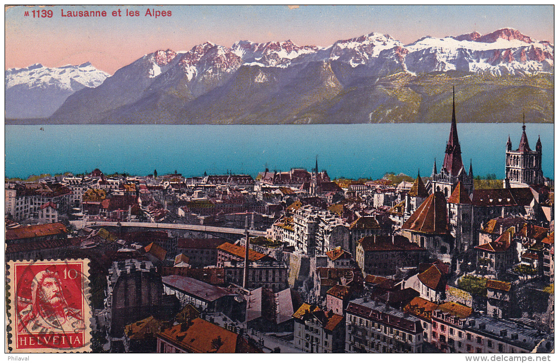 Lausanne Et Les Alpes - Affranchissement Au Verso - Obl.Echallens Le 23.VIII.1919 - Échallens