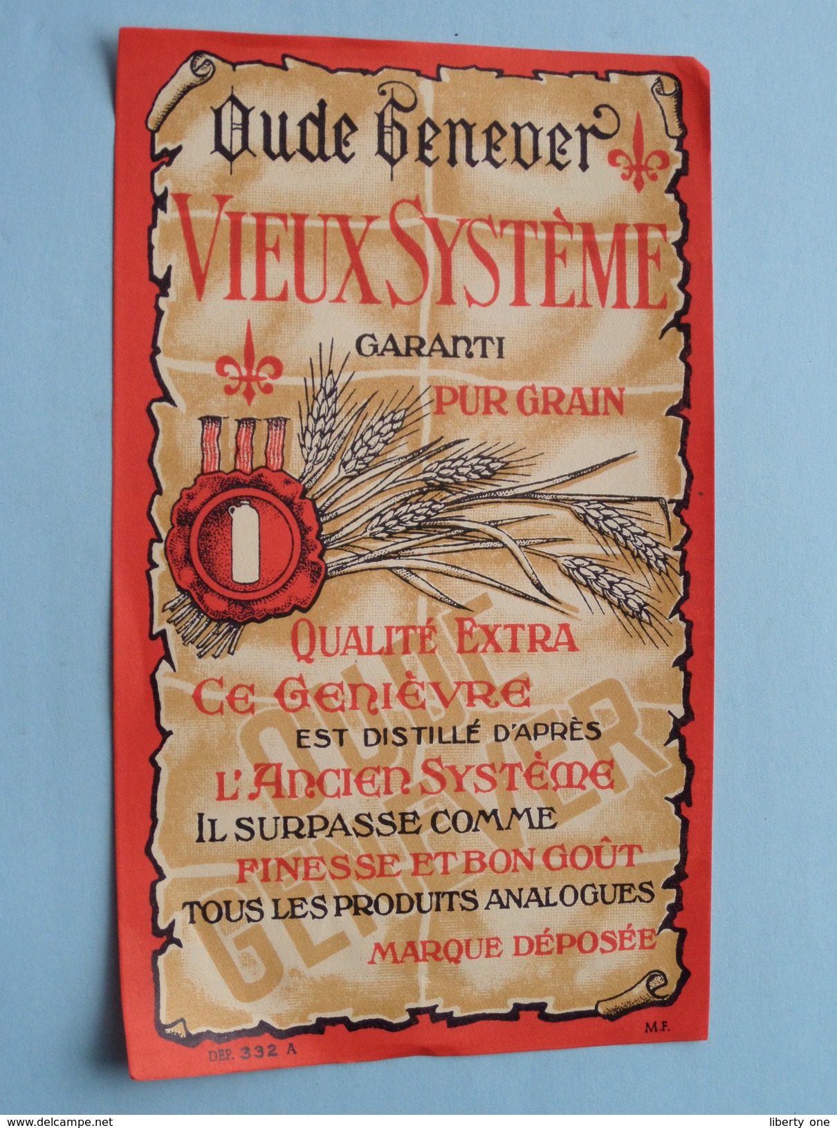 Oude Genever VIEUX SYSTEME Pur Grain ( Dep 332 A - M F : Details Op Foto ) !! - Autres & Non Classés