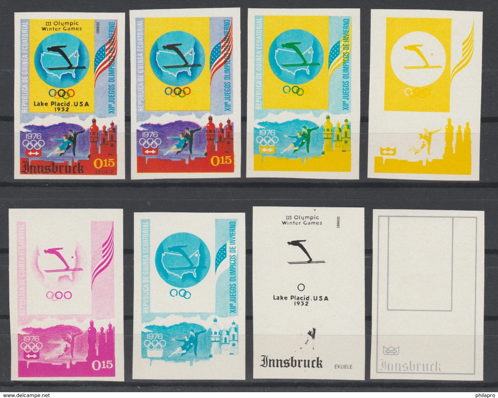 GUINEE EQUATORIALE  IMPERF.PROGRESSIVE COLOR TRIAL PROOFS  OLYMPIC 1976 INNSBRUCK  **MNH  Réf  H211  T - Jetski