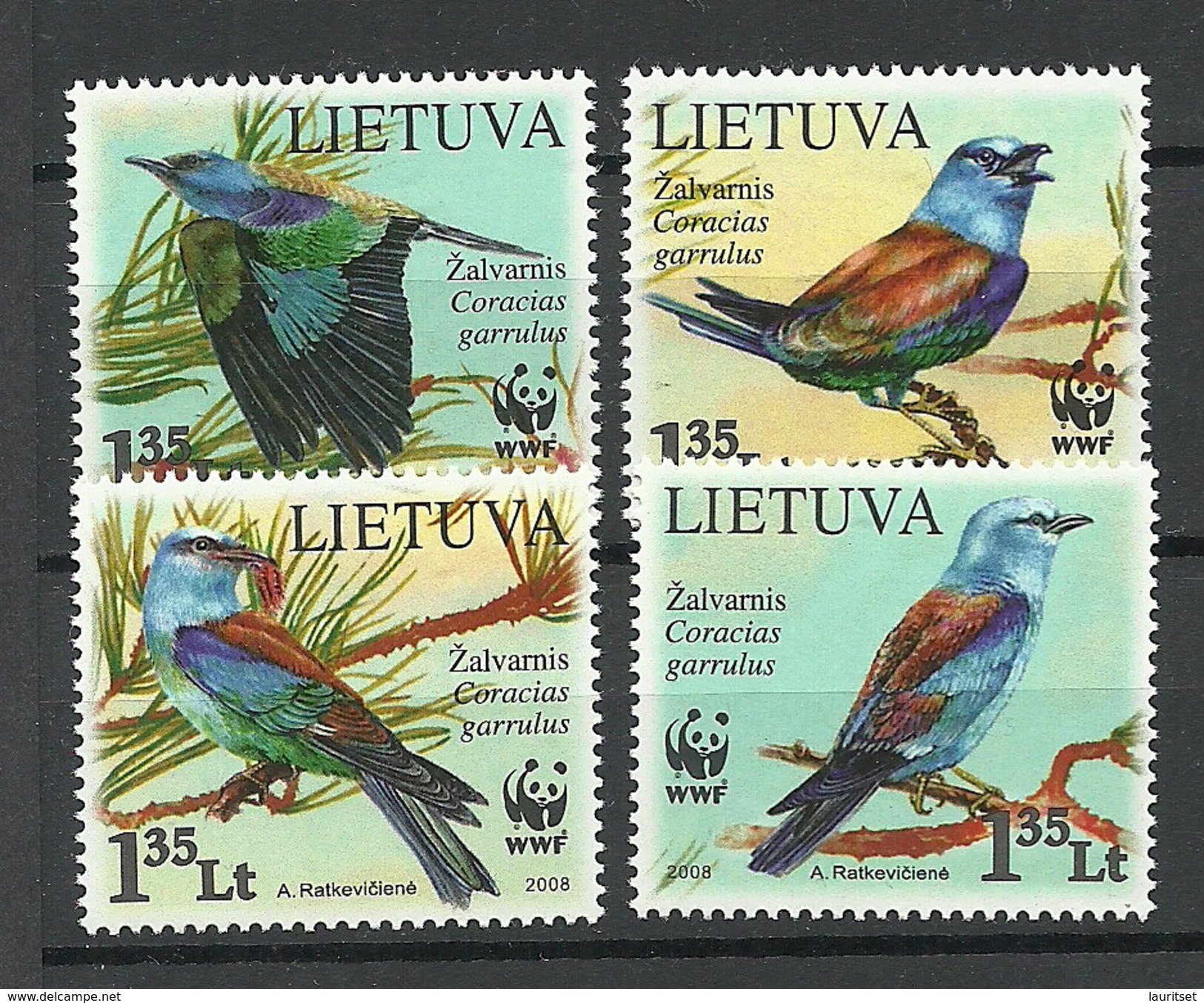 Litauen 2008 Michel 984 - 987 WWF Blauracke MNH - Lithuania