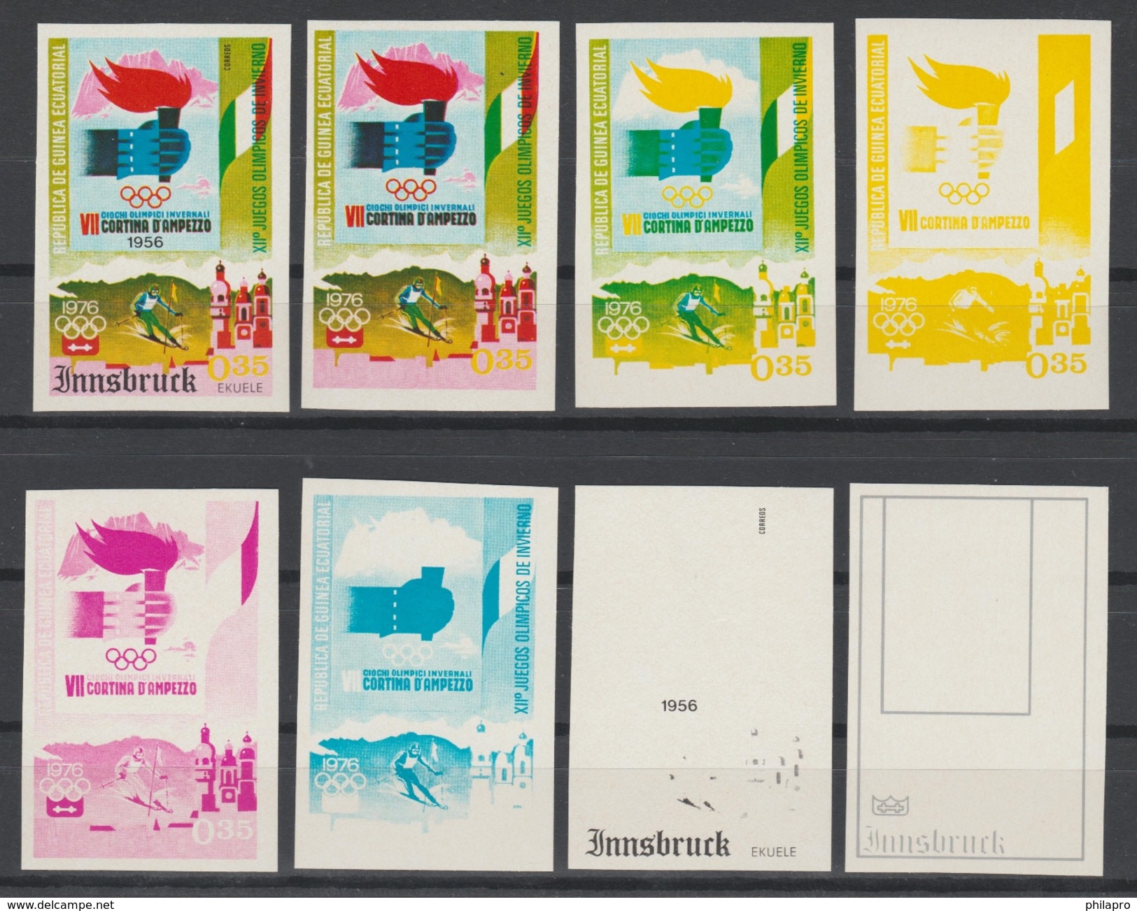 GUINEE EQUATORIALE  IMPERF.PROGRESSIVE COLOR TRIAL PROOFS  OLYMPIC 1976 INNSBRUCK  **MNH  Réf  H216  T - Winter 1976: Innsbruck