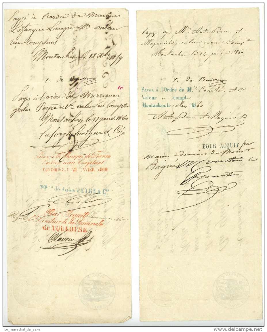 MONTAUBAN 4 Lettres De Change Toulouse 1859 DE BUISSON Galibert 4 X 2000 Francs - Cheques En Traveller's Cheques