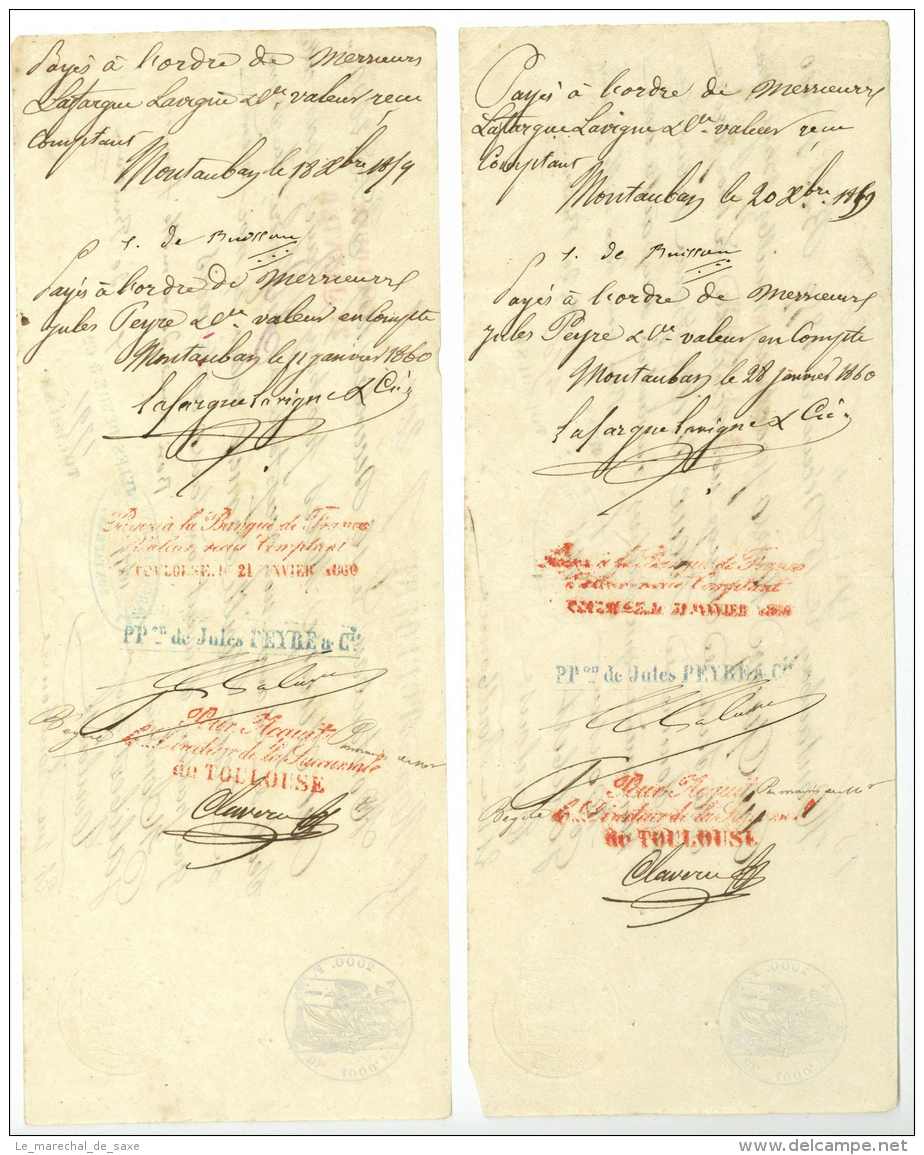 MONTAUBAN 4 Lettres De Change Toulouse 1859 DE BUISSON Galibert 4 X 2000 Francs - Cheques & Traverler's Cheques