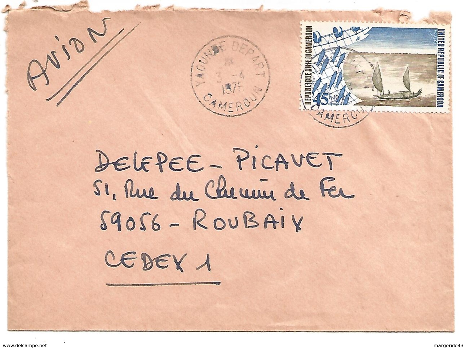 CAMEROUN LETTRE POUR LA FRANCE 1976 - Camerun (1960-...)