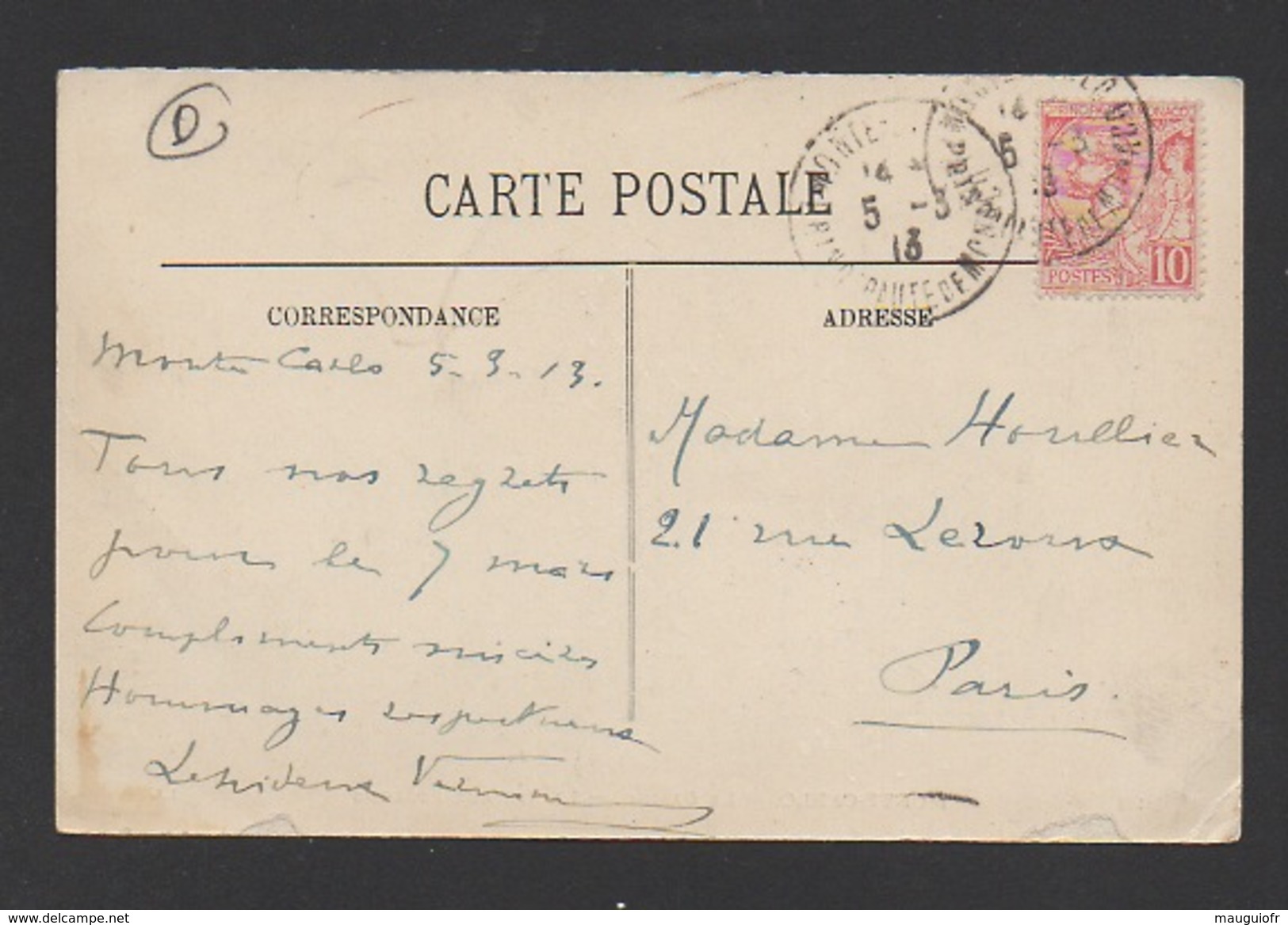 DF / MONACO / SUR CPA TP 23 PRINCE ALBERT 1er / OBL. MONTE-CARLO 5 -3 13 PRINCIPAUTÉ DE MONACO - Covers & Documents