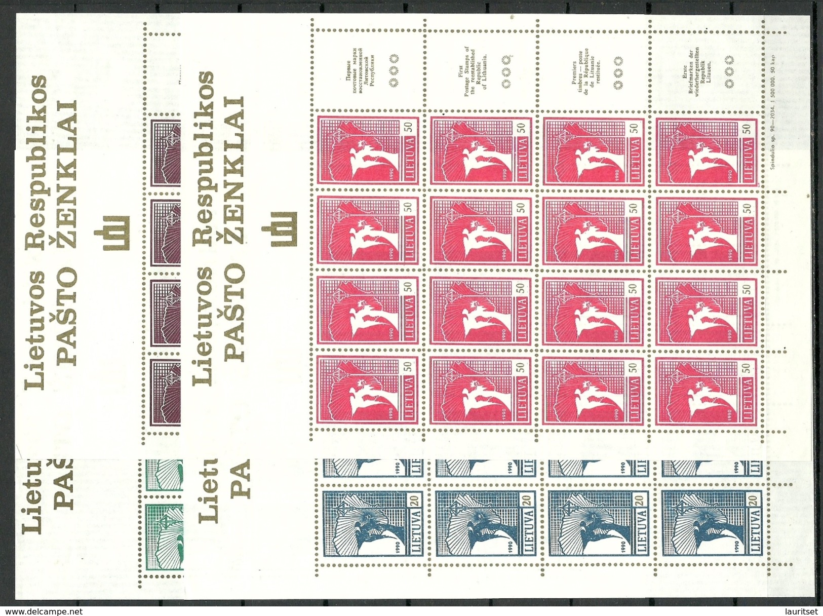 LITAUEN Lithuania 1990 Michel 461 - 464 Complete Sheets MNH - Lithuania