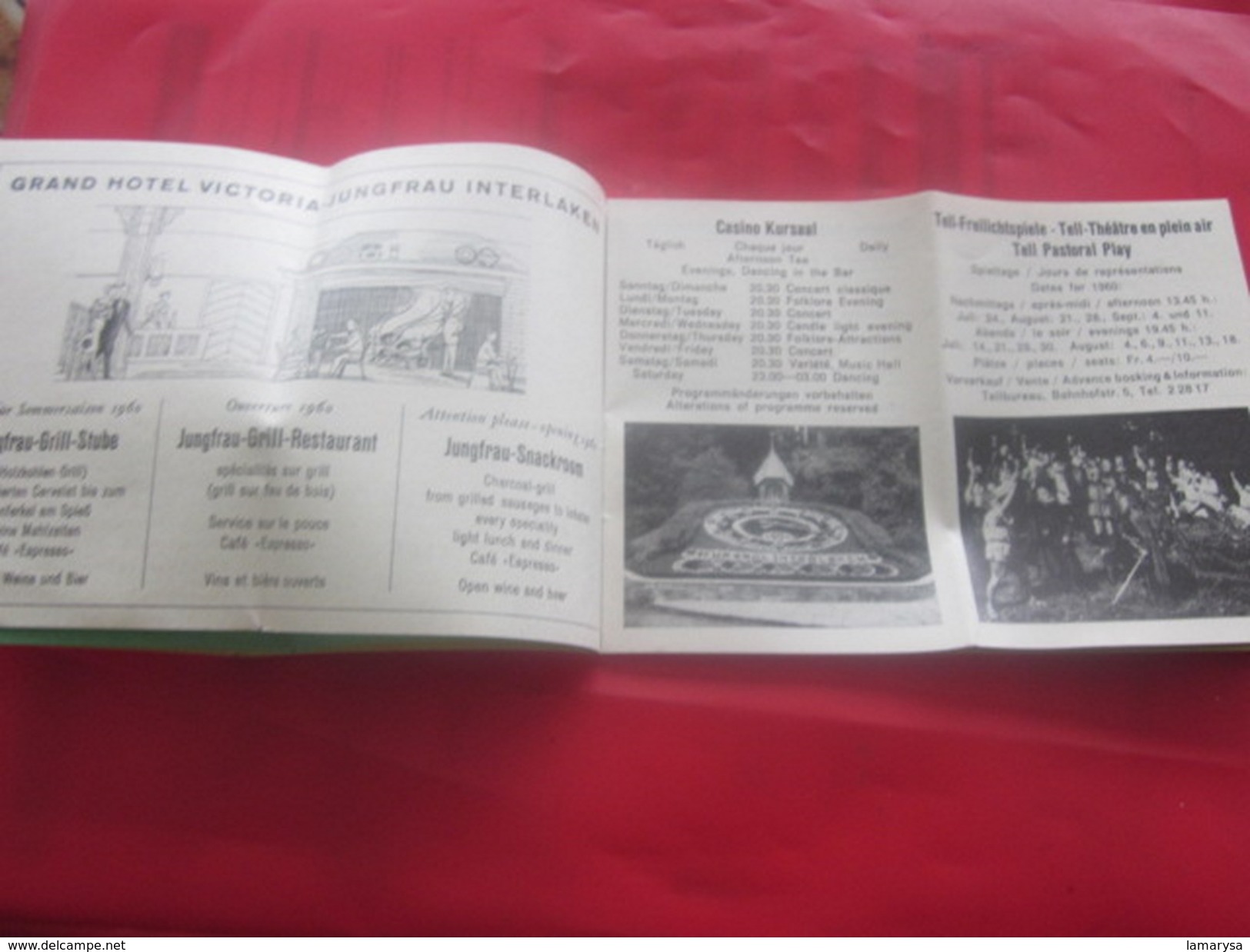 Suisse INTERLAKEN KURKARTE 1960 HÔTEL HORN Publicité Excursions Dépliant Touristique:Avis,Notice,info,Casino,Pub,Plan