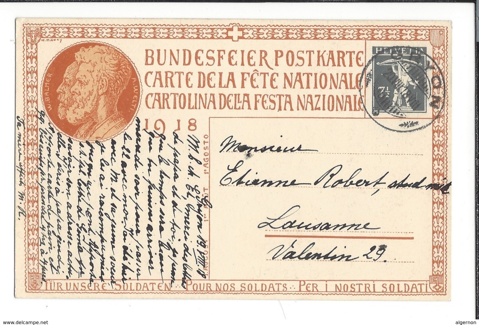 N 40 - Carte N°23 Fête Nationale 1918Gryon 20.08.1918 Bundesfeier Postkarte - Stamped Stationery