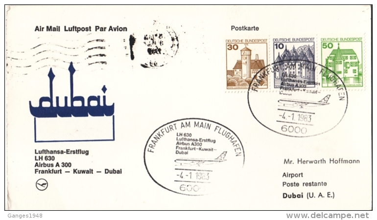 Dubai  1983  First Flight Cover  Frankfurt - Dubai  Airbus A 300  Lufthansa Cover #  95094 - Dubai