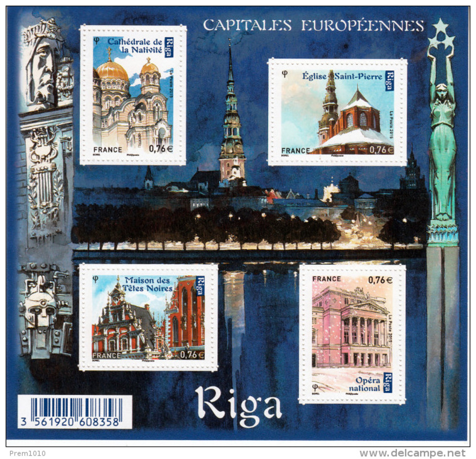 FRANCE- 2015-- EUROPEAN CAPITALS- RIGA- MNH BLOCK- CAPITLES EUROPEENNES SERIES- RIGA - Collectors