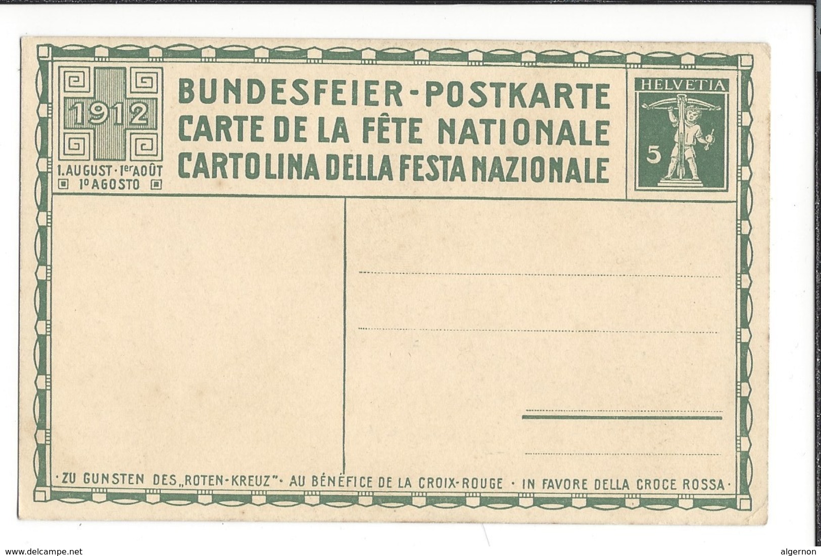 N 53 - Carte N°3 Fête Nationale 1912 Bundesfeier Postkarte Carte Neuve - Entiers Postaux