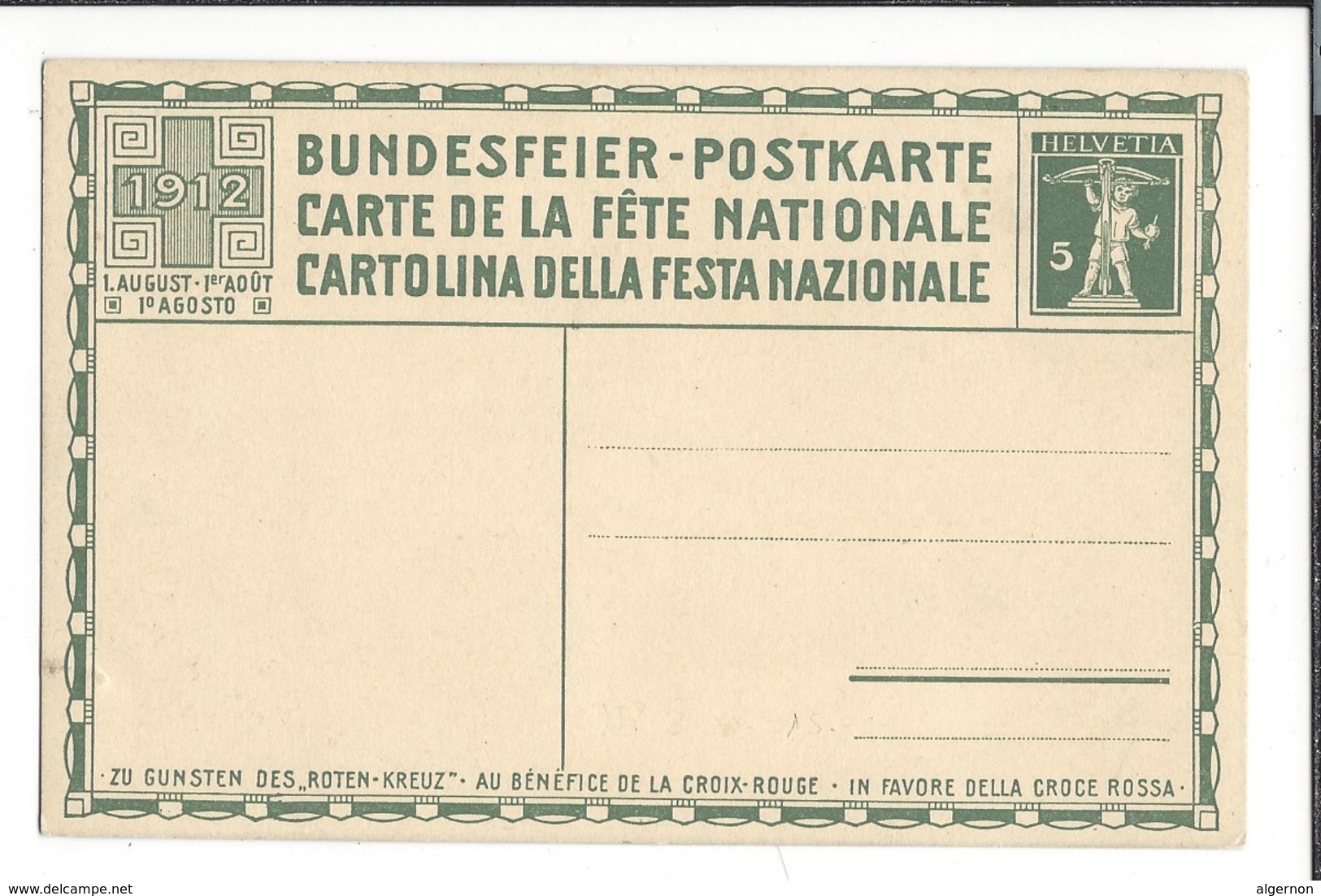 N 54 - Carte N°3 Fête Nationale 1912 Bundesfeier Postkarte Carte Neuve - Interi Postali
