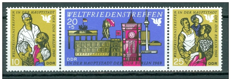 DDR - Mi-Nr. 1478 - 1480 Dreierstreifen Weltfriedenstreffen Berlin Postfrisch - Zusammendrucke