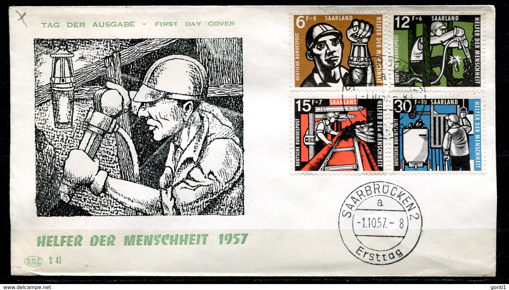 First Day Cover Germany Saarland 1957 Mi.Nr.404/07 Ersttagsbrief"Wohlfahrt,Kohlebergbau,Bergmann,The Miner " 1 FDC - FDC