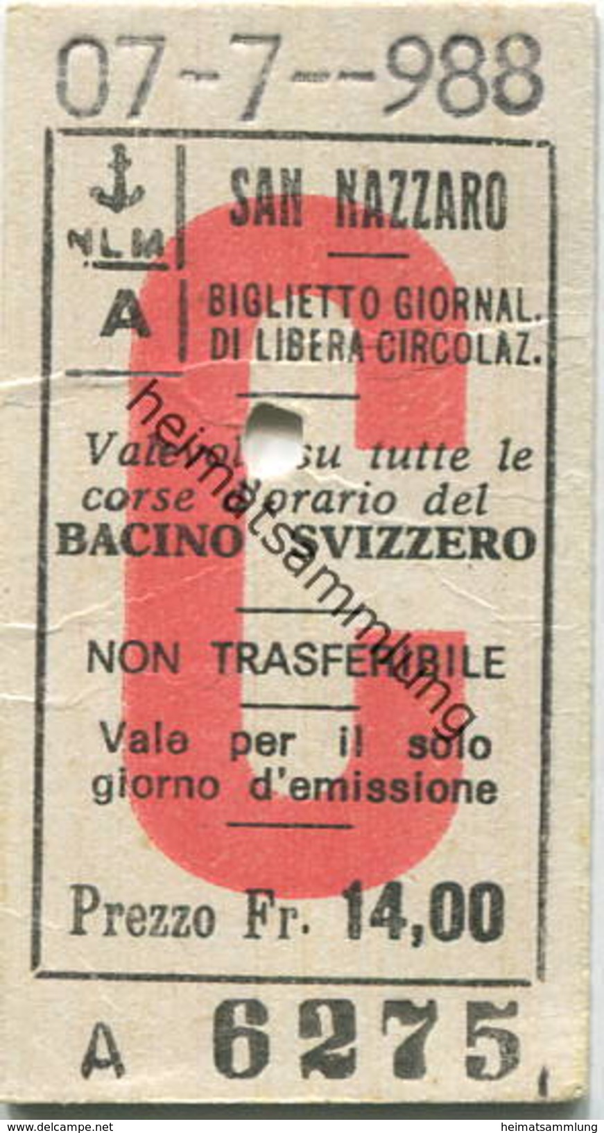 Schweiz - NLM San Nazzaro - Fahrkarte 1964 - Europa