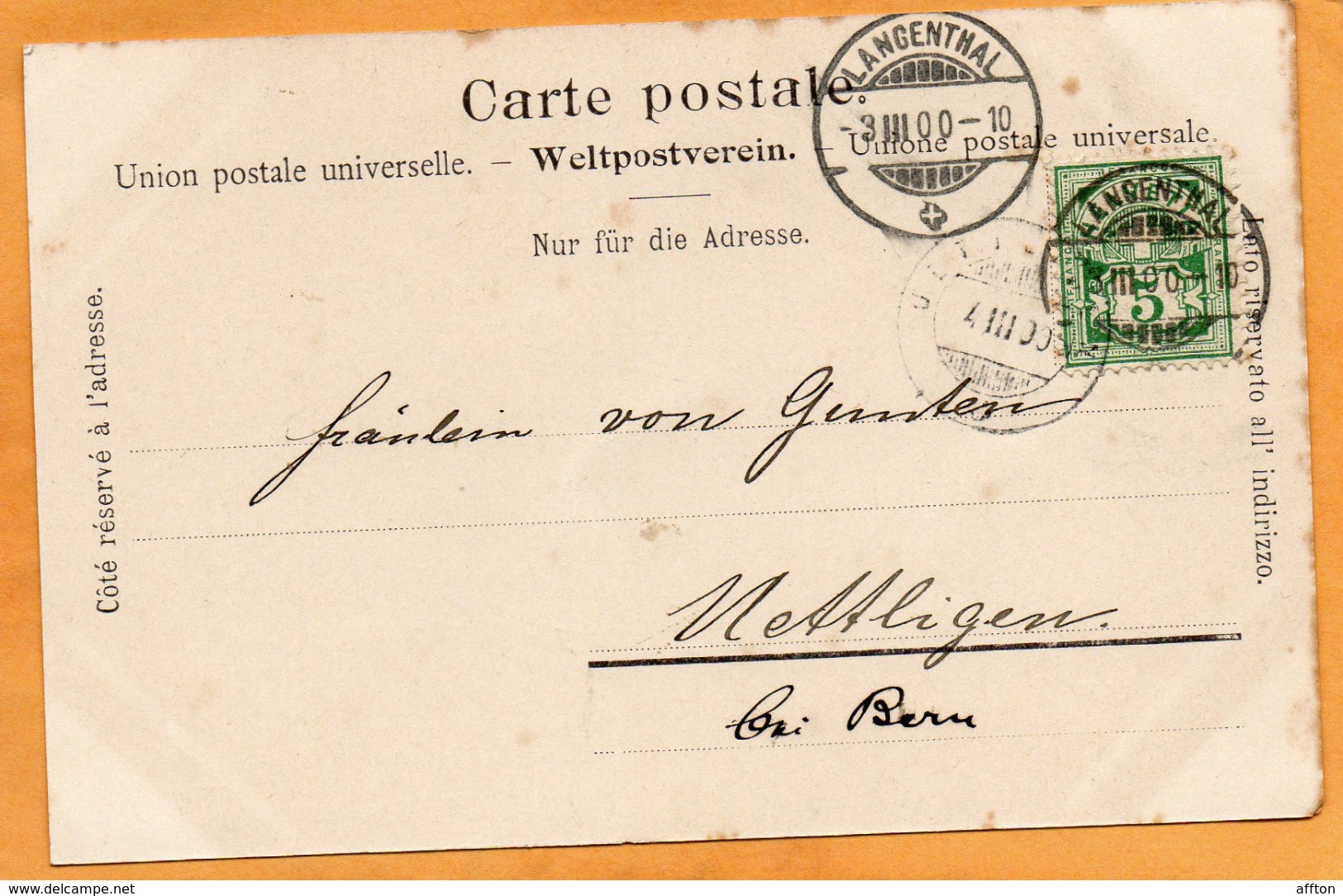Langenthal Gashof Z Baren 1901 Postcard Mailed - Langenthal