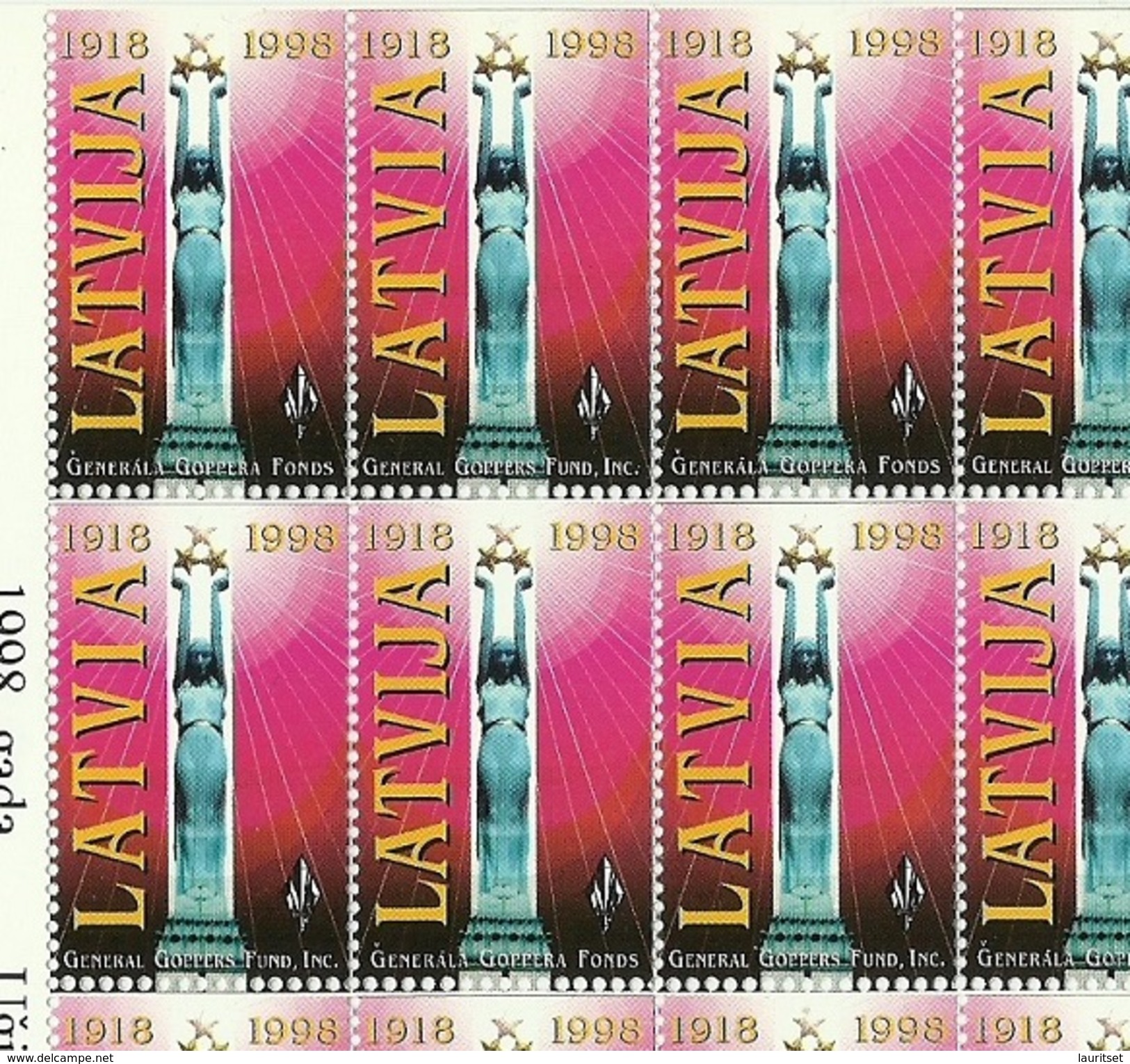 LETTLAND Latvia 1998  Freiheitsdenkmal Kompletter Bogen Von 50 Vignetten MNH - Invierno 1998: Nagano