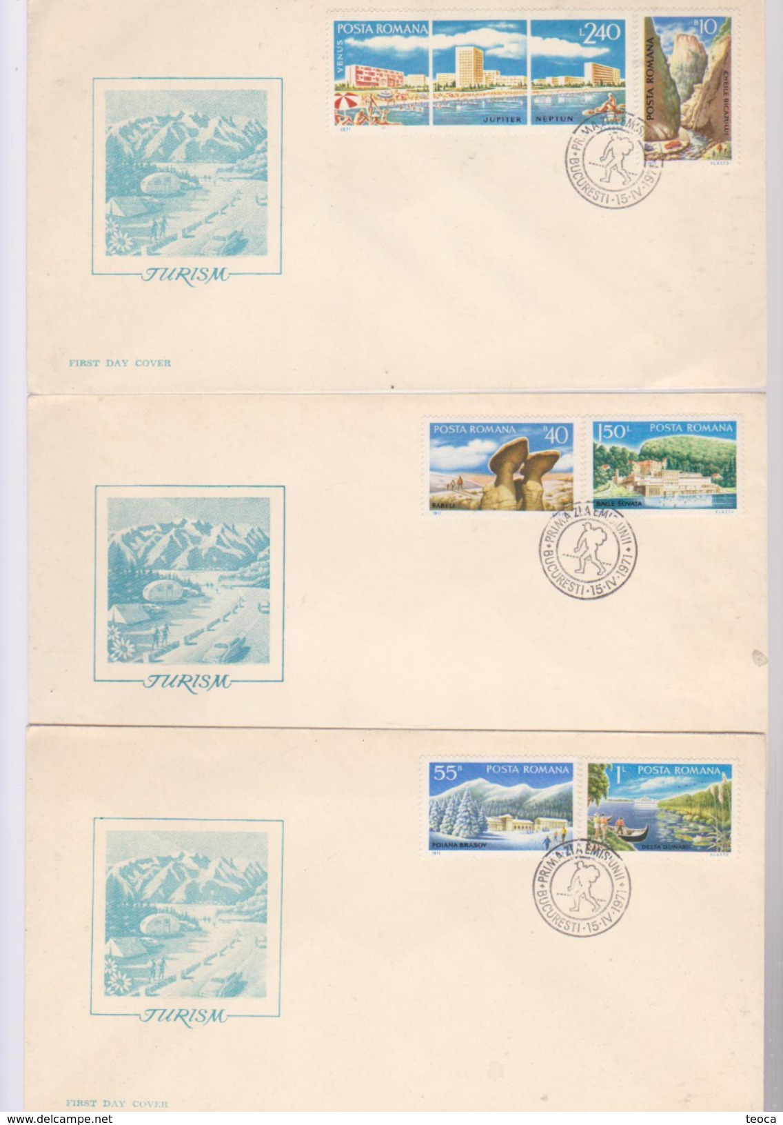 TOURISME  FDC SET ROMANIA -JUPITER,BRASOV, DANUBE, SOVATA, MOUNTAIN BABELE - FDC