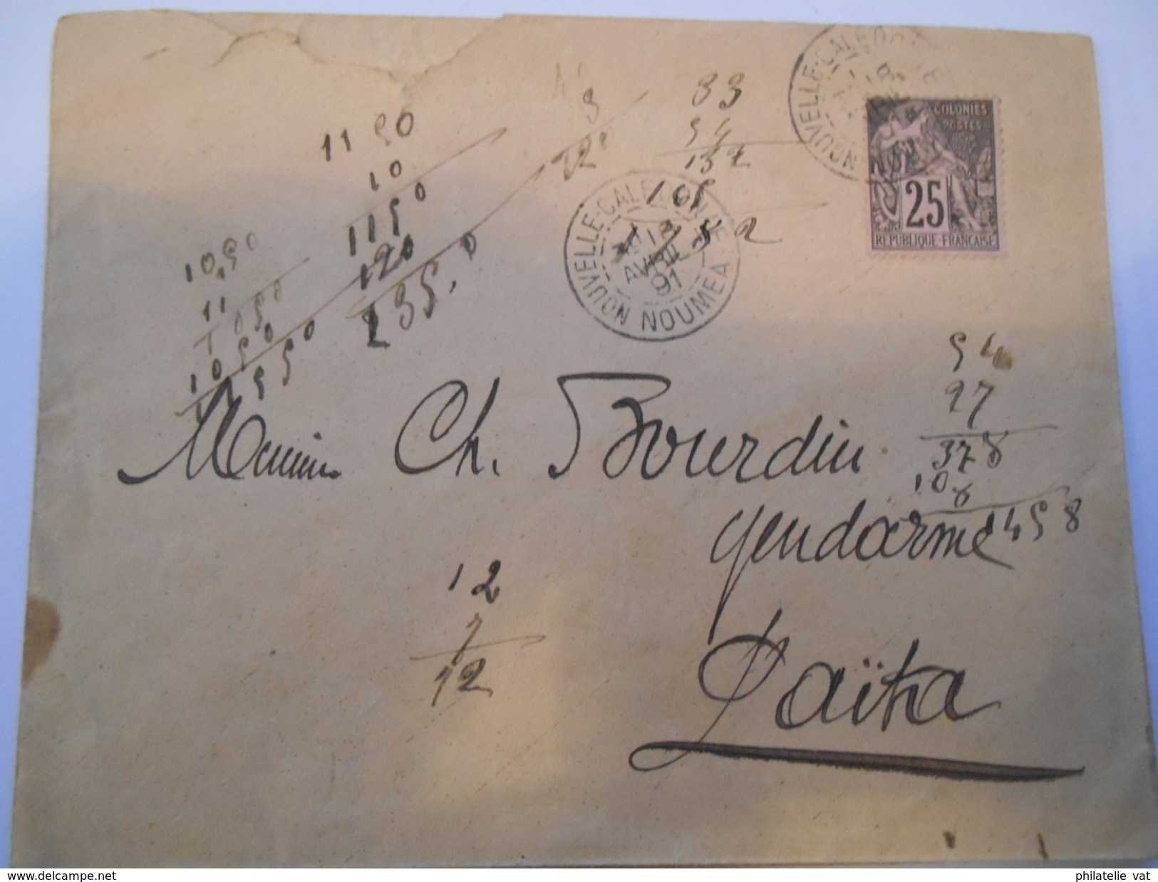 NOUVELLE CALEDONIE - Env De La Banque De L'Indochine - Nouméa Pour Laïta - Avec N°54 - Dos Un Peu Déchiré -1891 - P21471 - Covers & Documents