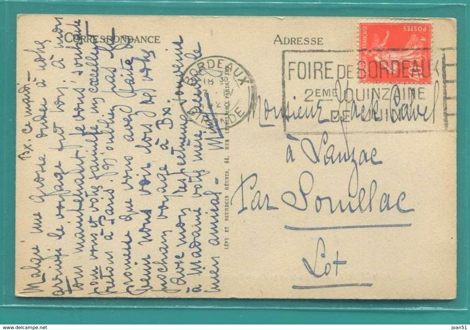 M4 : FLIER DOUBLE COURONNE AVEC FLAMME TEMPORAIRE " FOIRE DE BORDEAUX " TAD BX 21.IV.1928  SUR SEMEUSE 40 C VERMILLON - Mechanical Postmarks (Advertisement)