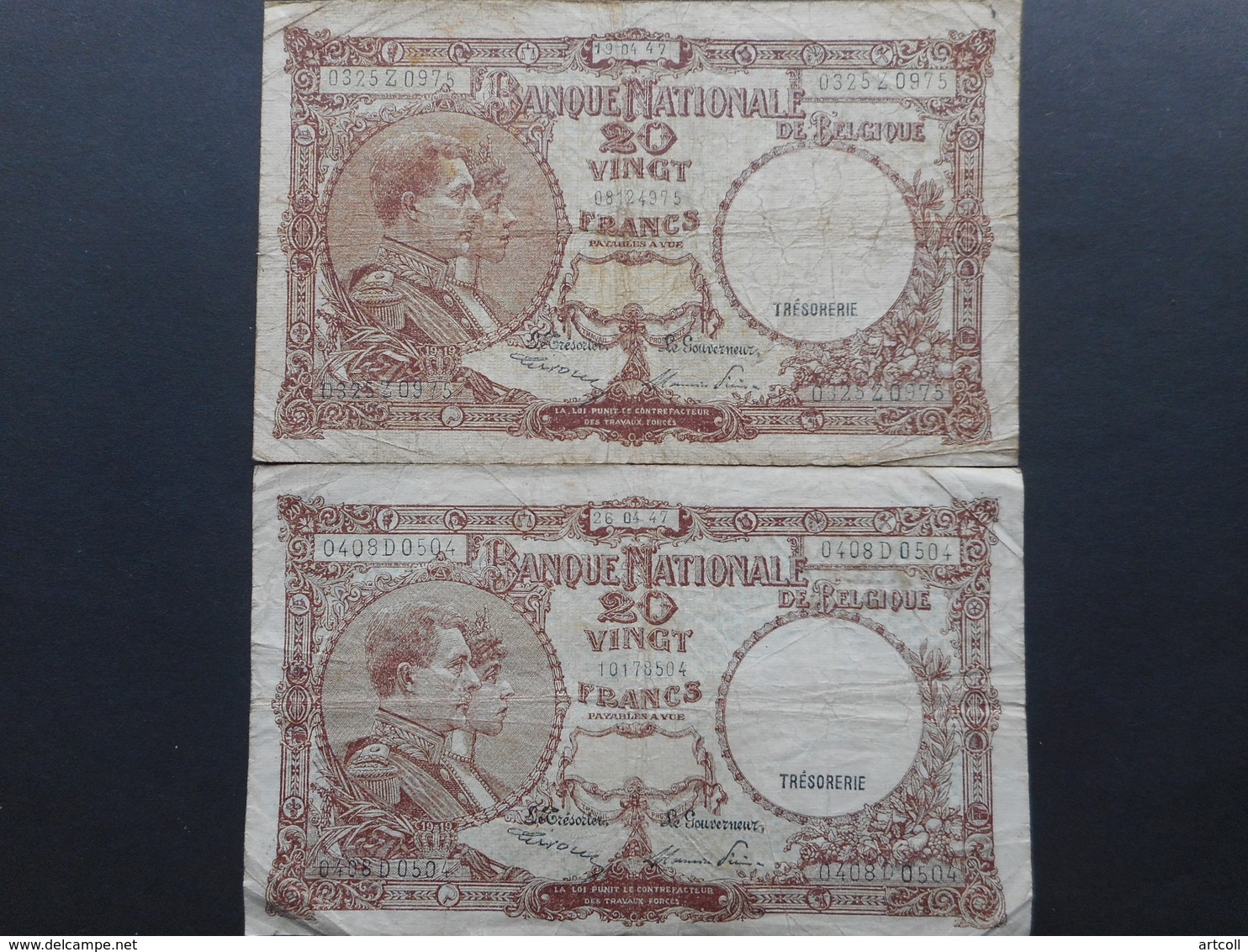 Belgium 20 Francs 1947 (Lot Of 2 Banknotes) - Otros & Sin Clasificación