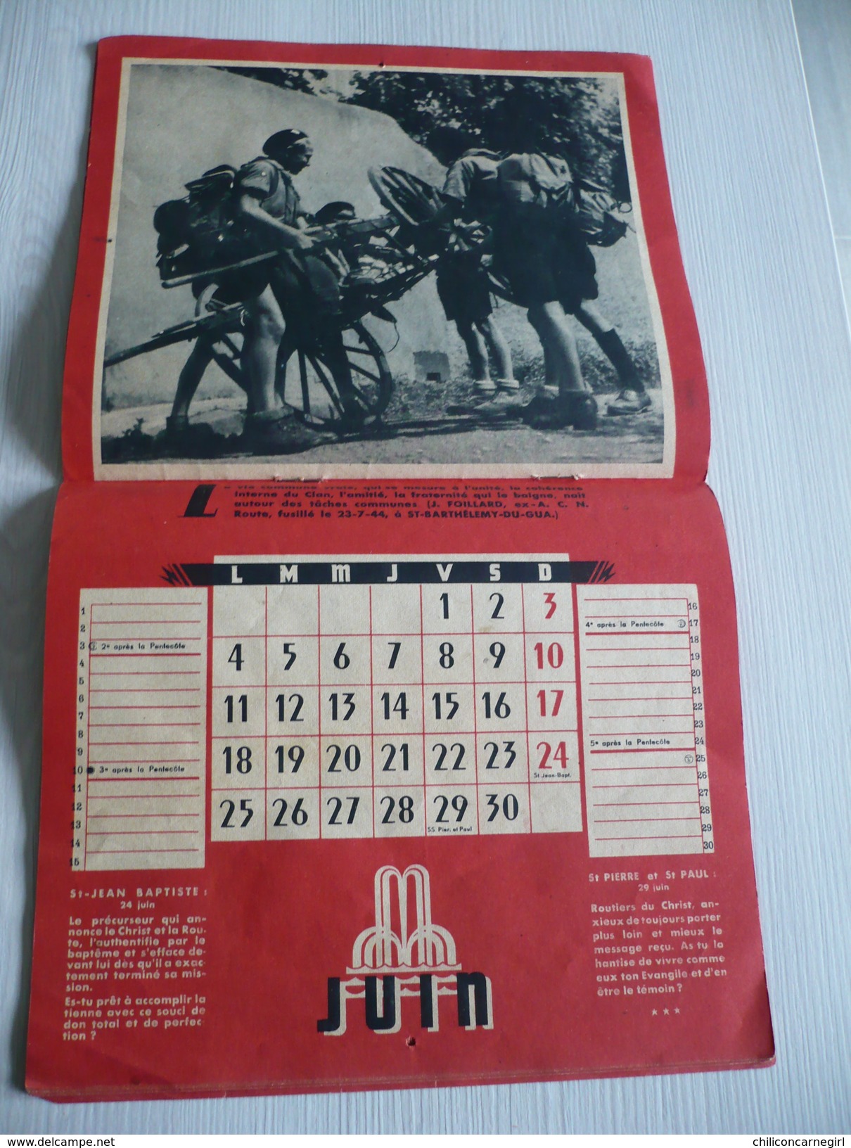 Calendrier De 1945 - Les Scouts De France - Les Guides Bleus De France - Dessins De JEAN MERCEY - Imp. GIRAUD RIVOIRE - Scoutisme