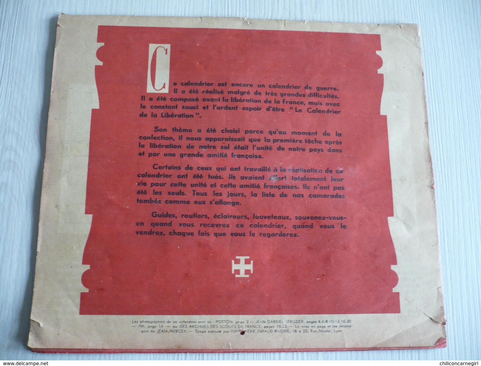 Calendrier De 1945 - Les Scouts De France - Les Guides Bleus De France - Dessins De JEAN MERCEY - Imp. GIRAUD RIVOIRE - Scoutisme
