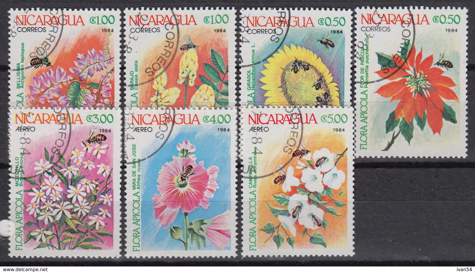 Nicaragua 1326-29 + LP/PA 1056-58 (0) &ndash; 1984 &ndash; Fleurs &ndash; Abeilles / Bloemen - Bijen / Flowers - Bees - Nicaragua