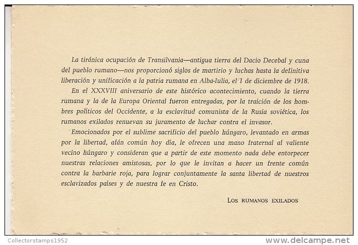 59334- GREAT UNION OF TRANSYLVANIA TO ROMANIA, MADRID, ROMANIAN EXILE IN SPAIN, BOOKLET, 1956, ROMANIA - Postzegelboekjes