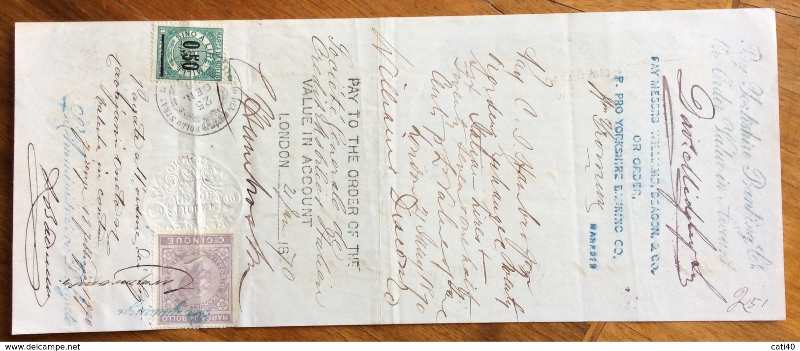 CAMBIALE  HUDDERSFIELD 1870  DI 25,00 PONUDS  CON INTERESSANTI   FIRME AUTOGRAFE E MARCHE DA BOLLO - Bills Of Exchange