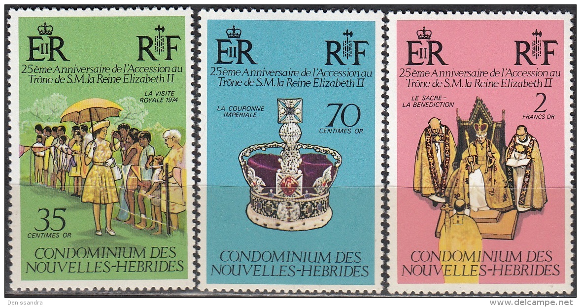 Nouvelles Hebrides 1977 Michel 444 - 446 Neuf ** Cote (2005) 3.50 Euro 25 Ans Régence De Reine Elisabeth II - Ongebruikt