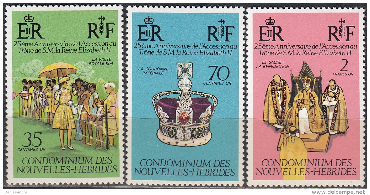 Nouvelles Hebrides 1977 Michel 444 - 446 Neuf ** Cote (2005) 3.50 Euro 25 Ans Régence De Reine Elisabeth II - Neufs