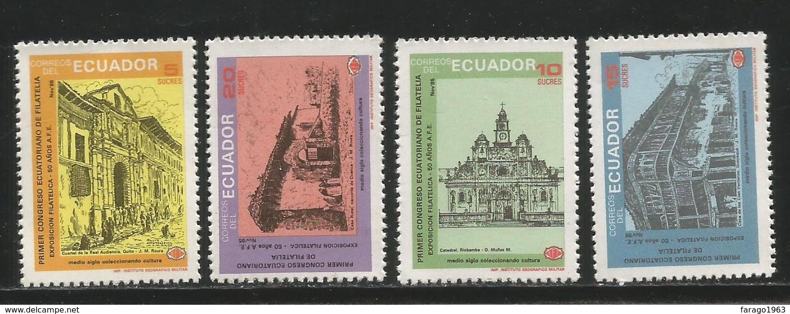 1985 Ecuador Philatelic Congress Architecture Complete Set Of 4 MNH - Ecuador