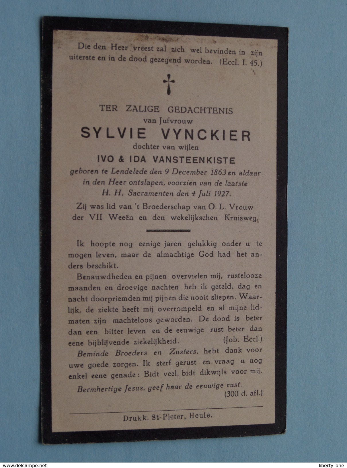 DP Sylvie VYNCKIER ( Dochter Van IVO & IDA VANSTEENKISTE ) Lendelede 9 Dec 1863 - 4 Juli 1927 ( Zie Foto´s ) ! - Religion & Esotérisme