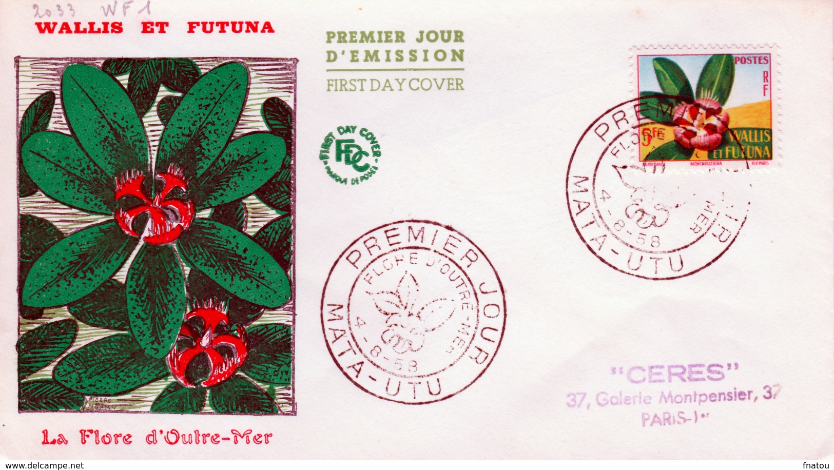 Wallis And Futuna (France), Flora , Montrouziera,  Superb FDC Cover 1958 - Covers & Documents