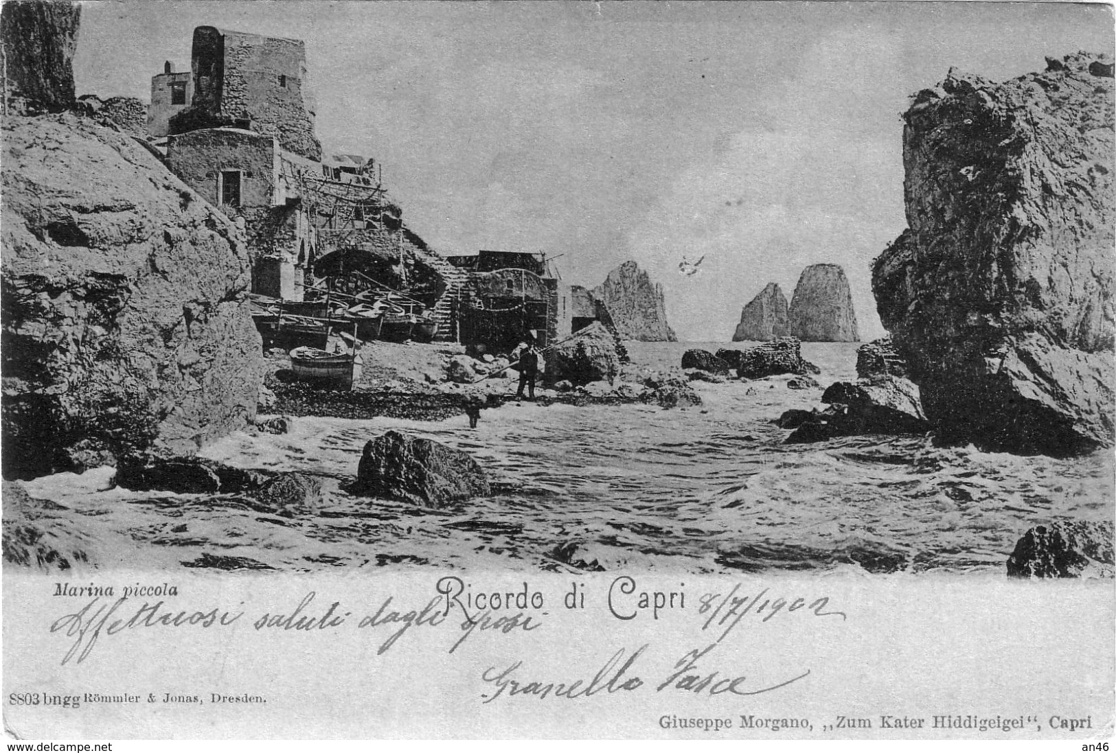 Ricordo Di Capri_Marina Piccola Nel 190222222222222!!!! Vg 8/7/1902 X Genova_"2 Scan- - Napoli (Naples)