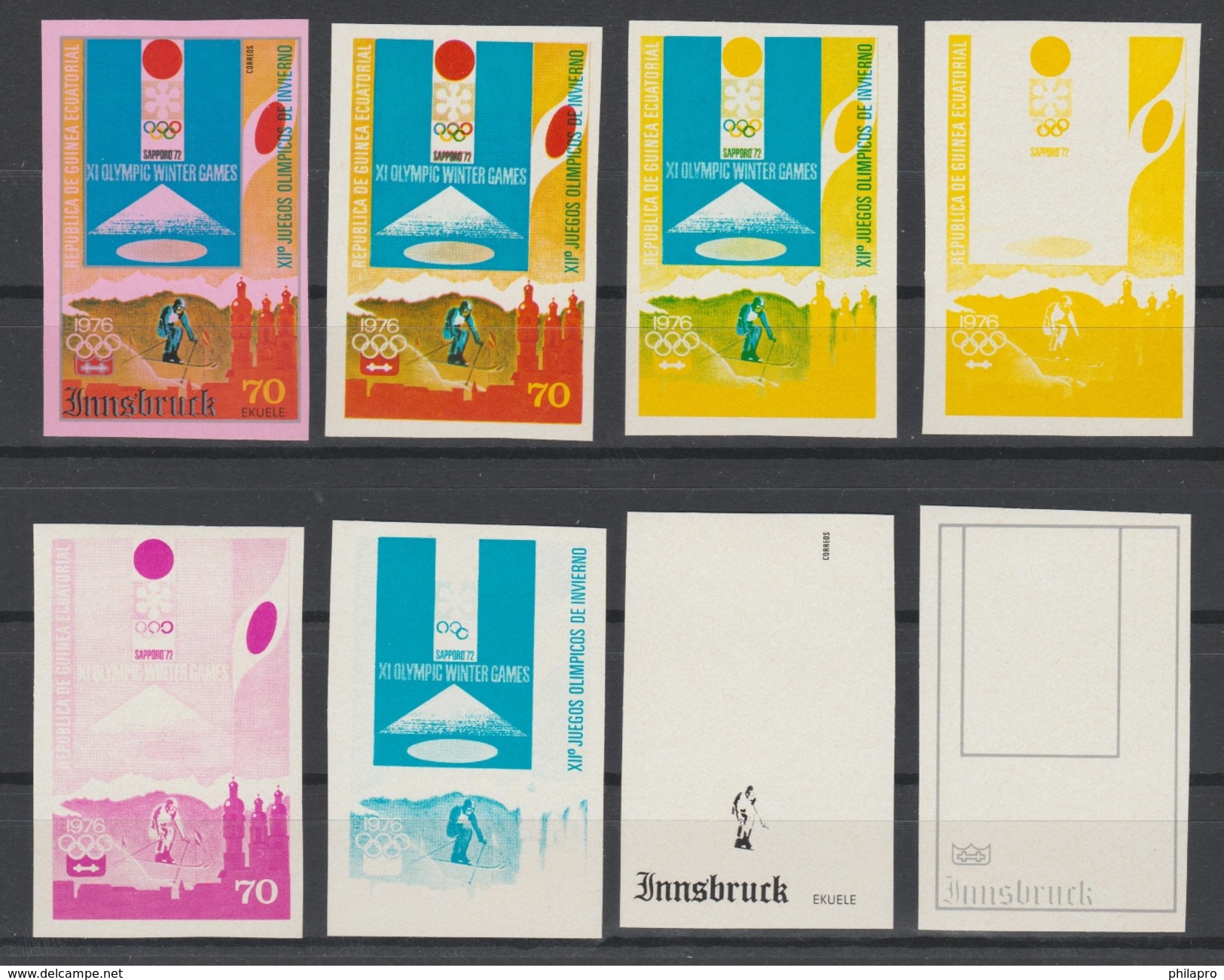 GUINEE EQUATORIALE  IMPERF.PROGRESSIVE COLOR TRIAL PROOFS  OLYMPIC 1976 INNSBRUCK  **MNH  Réf  H219  T - Winter 1976: Innsbruck