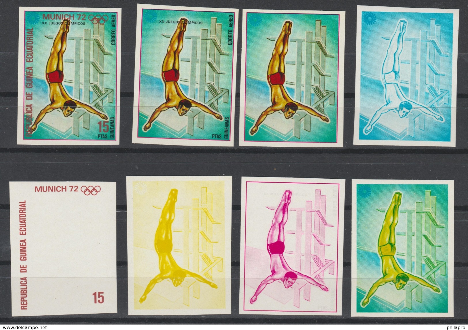 GUINEE EQUATORIALE  IMPERF.PROGRESSIVE COLOR TRIAL PROOFS  OLYMPIC 1972  MINICH  **MNH  Réf  H220  T - Tauchen