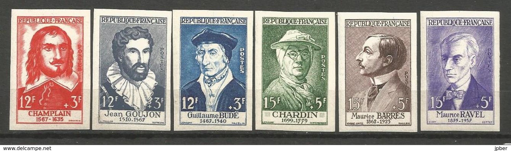 France - F5-013 - N°1066 à 1071 Non-dentelés - Champlain - Goujon - Bude - Cardin - Barrès - Ravel - Non Classés